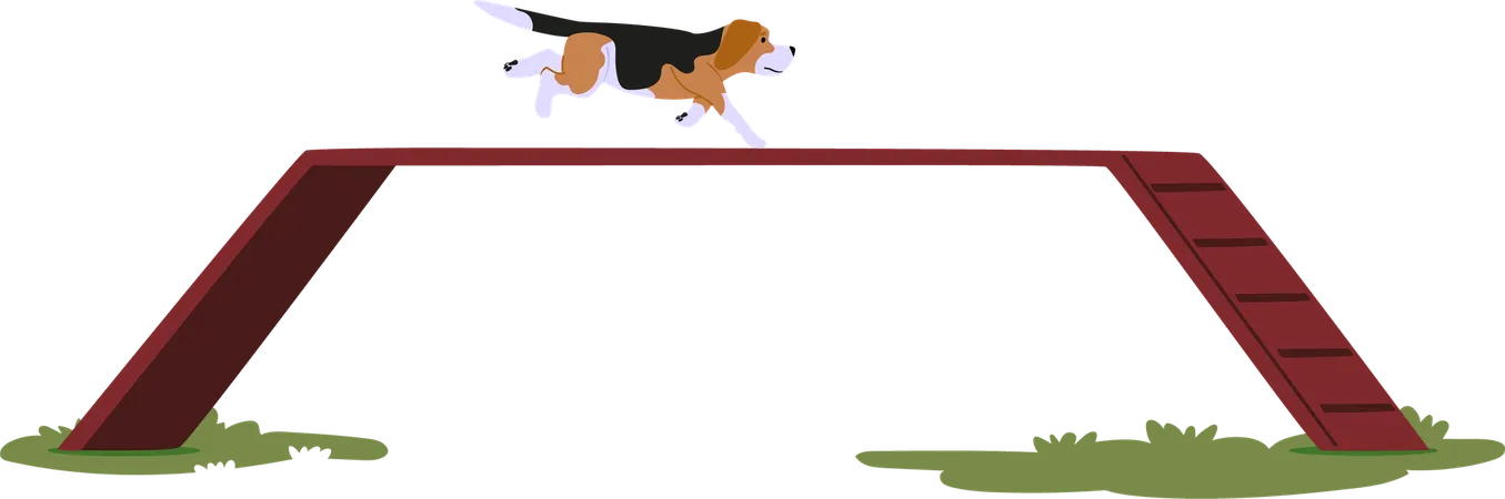 Hund läuft auf erhöhter Plattform  Illustration