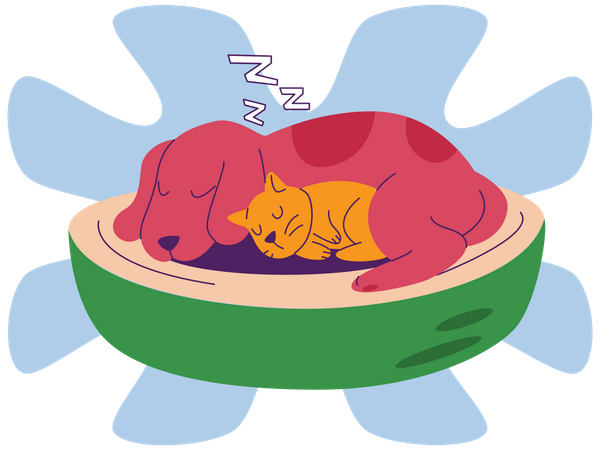 Hund und Katze schlafen zusammen  Illustration