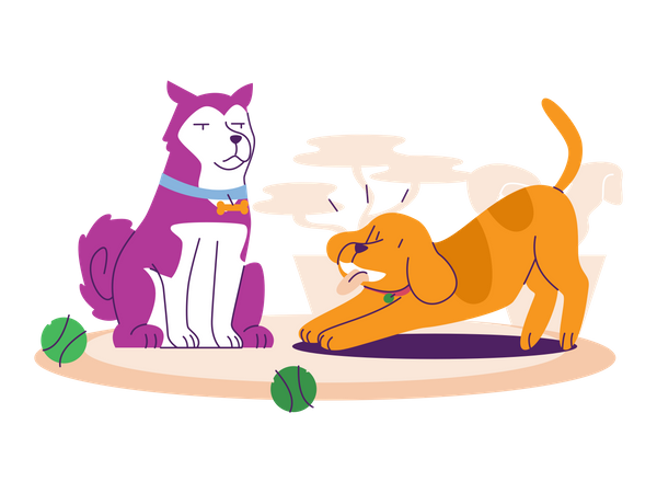 Hunde spielen mit Wollball  Illustration