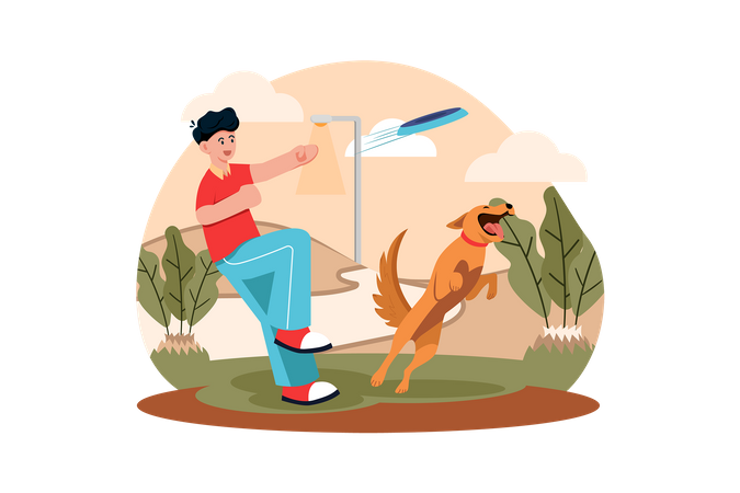 Hunde und Herrchen im Park  Illustration