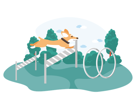 Hund springt über Hürden im Gebiet  Illustration