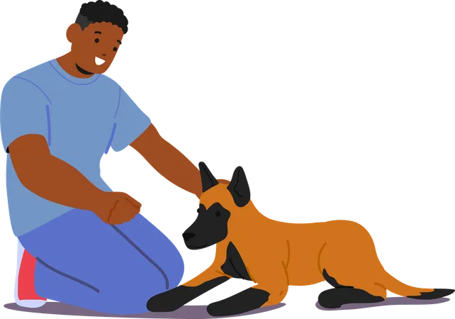 Hundetrainer befehligt gehorsamen Hund  Illustration