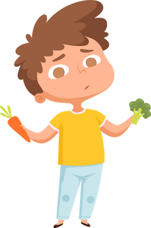 Hungry boy dont like vegetables  Illustration