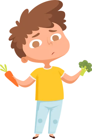 Hungry boy dont like vegetables Illustration