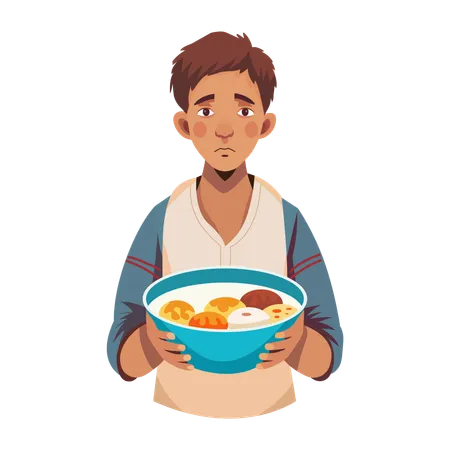 Hungry man asks for food  Illustration