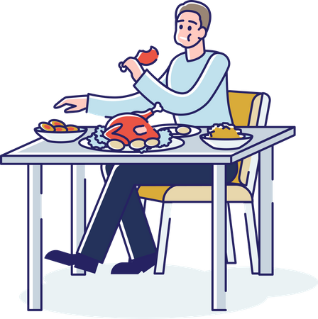Hungry man eating chicken Illustration