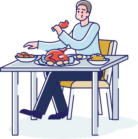 Hungry man eating chicken  Illustration