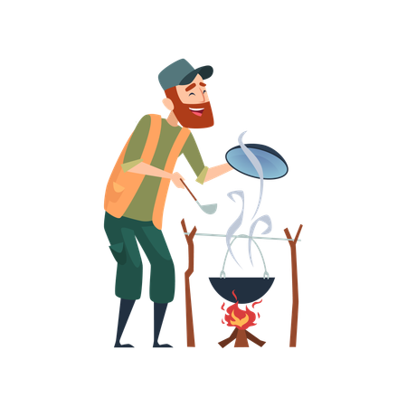 Hunter cooking  Illustration