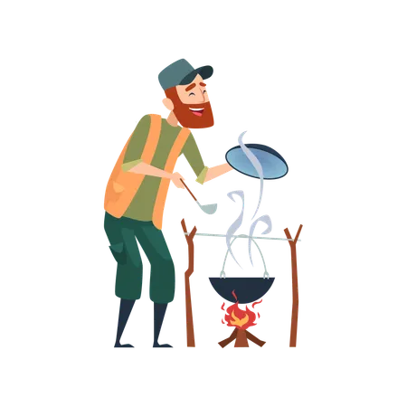 Hunter cooking  Illustration