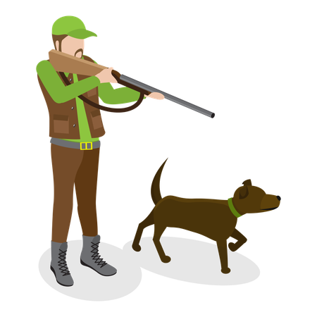 Hunter doing hunting along with his pet dog  Illustration