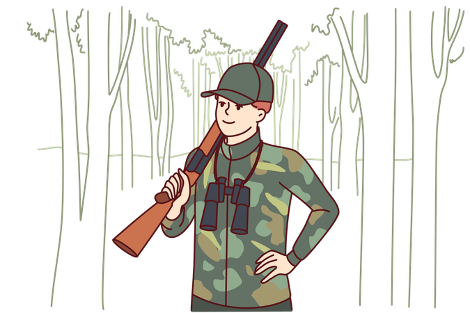 Hunter man is finding animal for hunting  Illustration