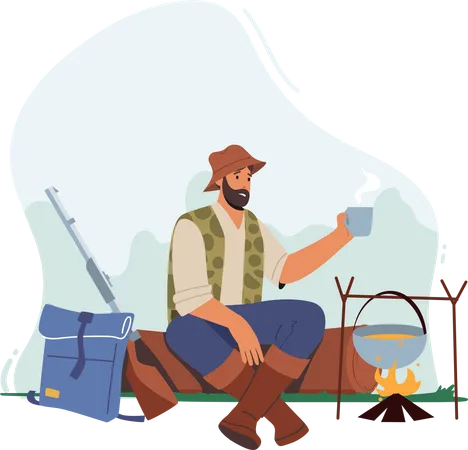 Hunter relaxing in camp Illustration