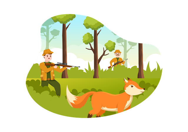 Hunter shooting animal  Illustration