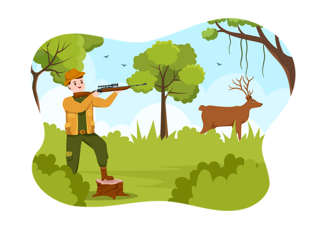 Hunter shooting deer  Illustration