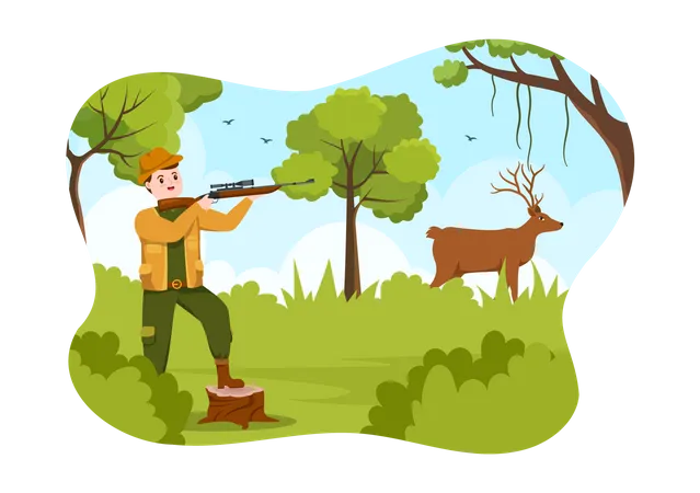 Hunter shooting deer  Illustration