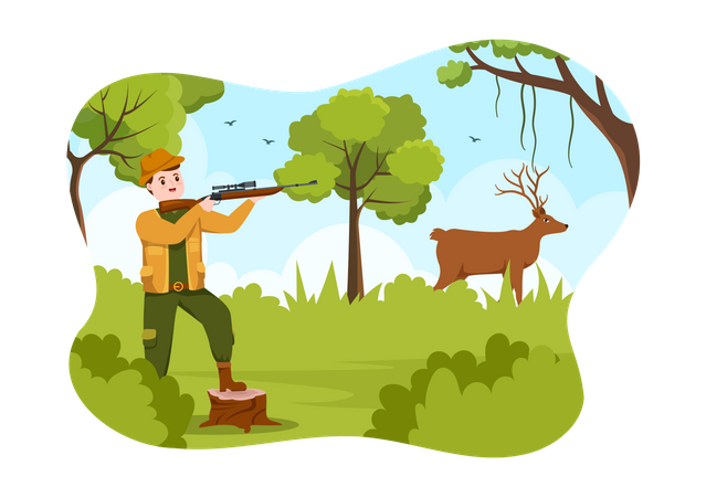 Hunter shooting deer  Illustration
