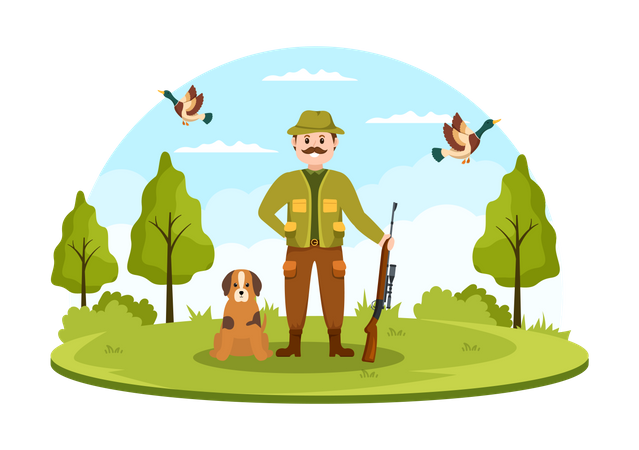 Hunter with dog Illustration