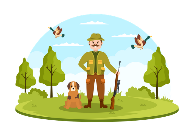 Hunter with dog  Illustration