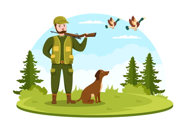 Hunter with Hunting Rifle Illustration