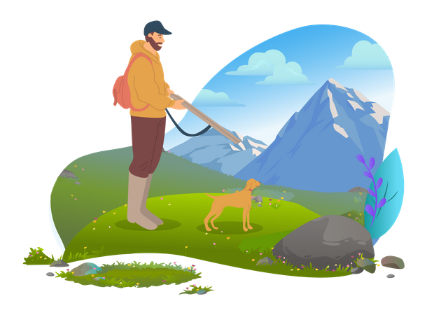Hunter with Hunting Rifle and dog Illustration