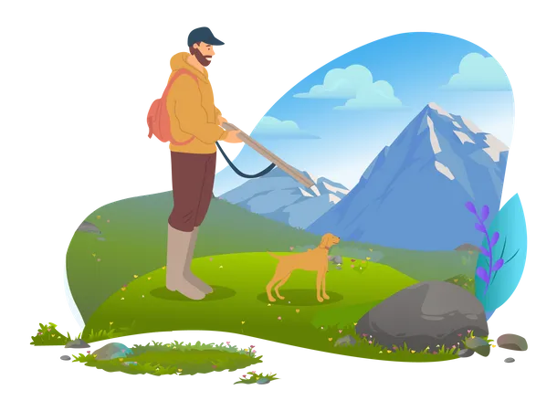 Hunter with Hunting Rifle and dog Illustration