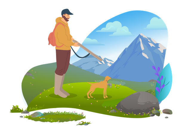 Hunter with Hunting Rifle and dog  Illustration