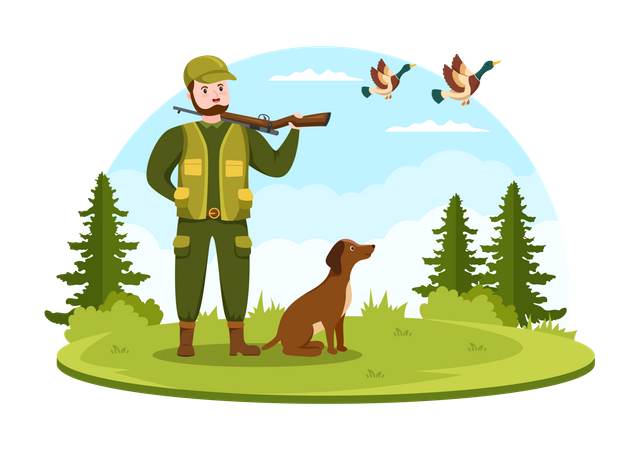 Hunter with Hunting Rifle  Illustration