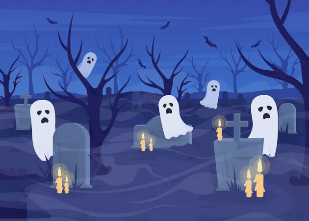 Fantômes hurlants dans un cimetière  Illustration