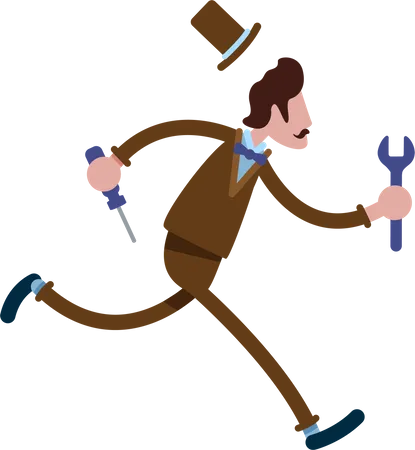 Hurried man with wrench  Illustration