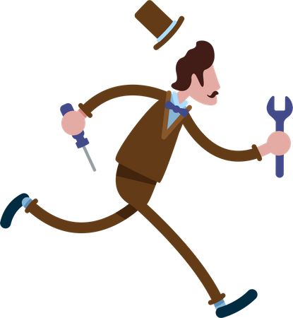 Hurried man with wrench  Illustration