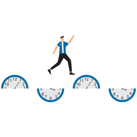 Hurry businessman running fast on time run out clock  Illustration