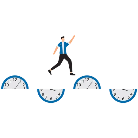 Hurry businessman running fast on time run out clock  Illustration