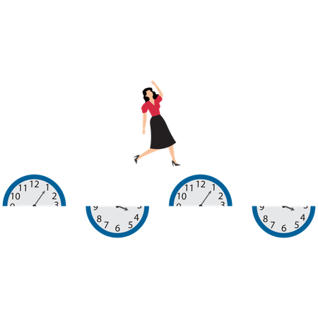 Hurry businesswoman running fast on time run out clock  Illustration