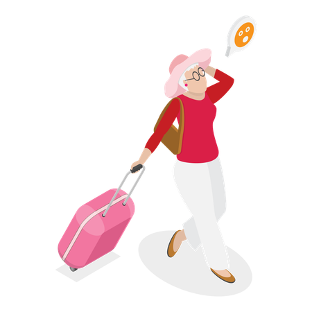 荷物を持って走る急いでいる観光客  イラスト