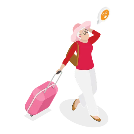 荷物を持って走る急いでいる観光客  イラスト
