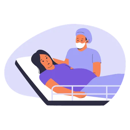 Husband accompanies wife giving birth  Illustration