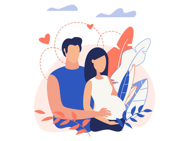 Husband and pregnant lady care Illustration