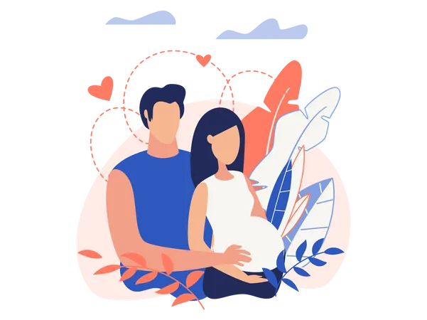 Husband and pregnant lady care  イラスト