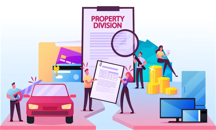 Husband and Wife Divide Property on Divorce Process  Illustration