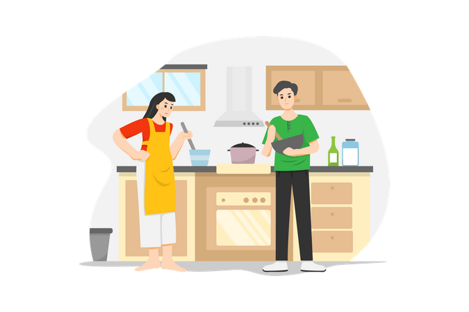 Husband and wife doing cooking  Illustration