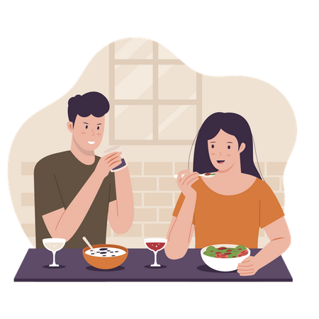 Husband and wife eat together  Illustration