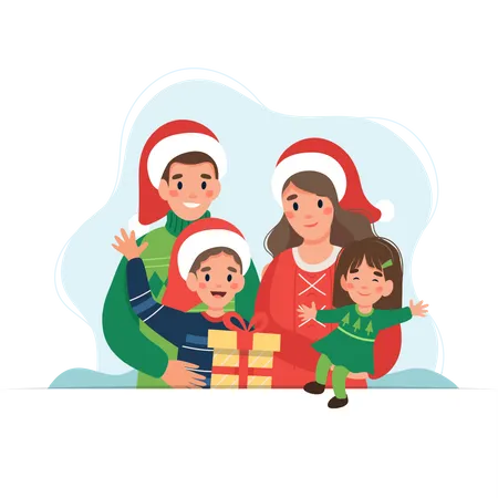Husband and wife enjoying Christmas day with their children Illustration