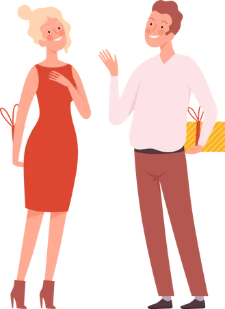 Husband and wife giving surprise gifts  Illustration
