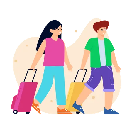 Husband and wife going on vacation Illustration