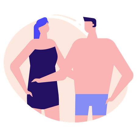 Husband and wife in in swimsuit Illustration