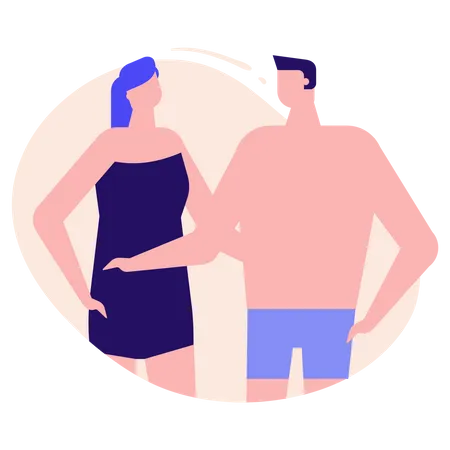 Husband and wife in in swimsuit  Illustration