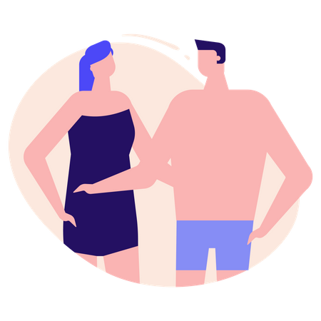 Husband and wife in in swimsuit  Illustration