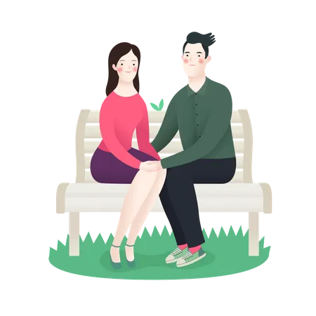 Love Spring Bench A Couple In Love Sitting On A Bench Illustration