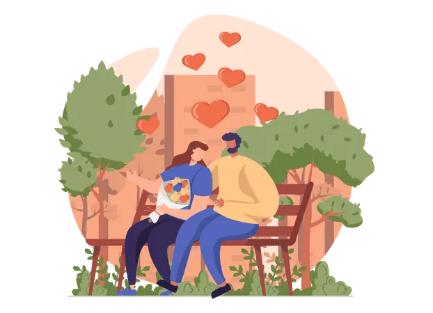 Husband and wife sitting on bench at the park  Illustration