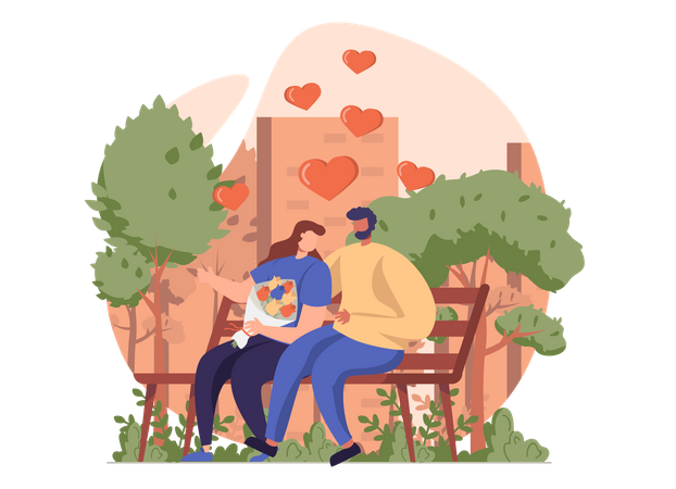 Husband and wife sitting on bench at the park  Illustration